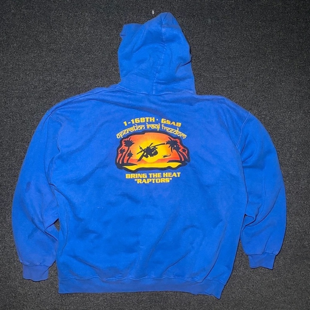 vintage operation Iraqi freedom "bring the heat raptors" blue hoodie size xl
